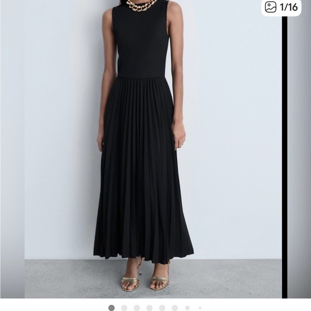 Mango Black Pleated Maxi Dress NWT